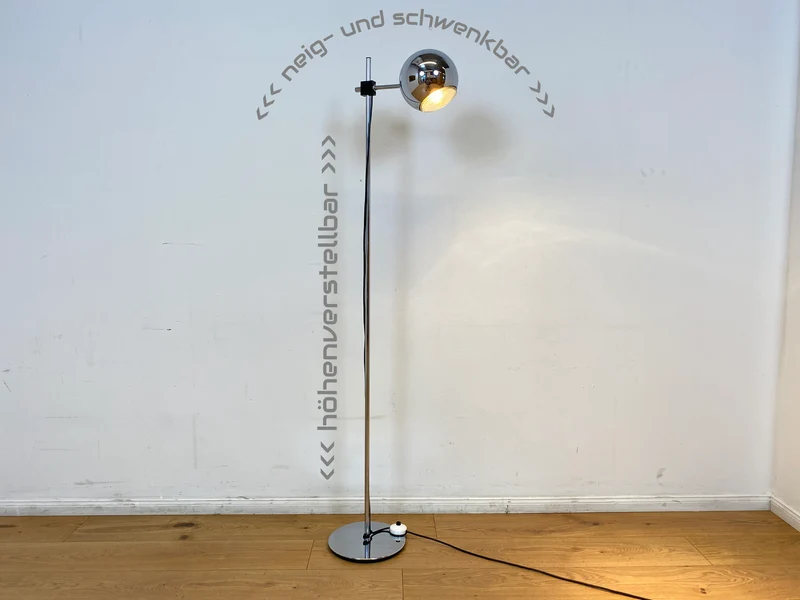 WMK I Zeitlos schöne & höhenverstellbare Space Age Designer Stehlampe von Staff aus Chrom mit neigbarem Ballonschirm