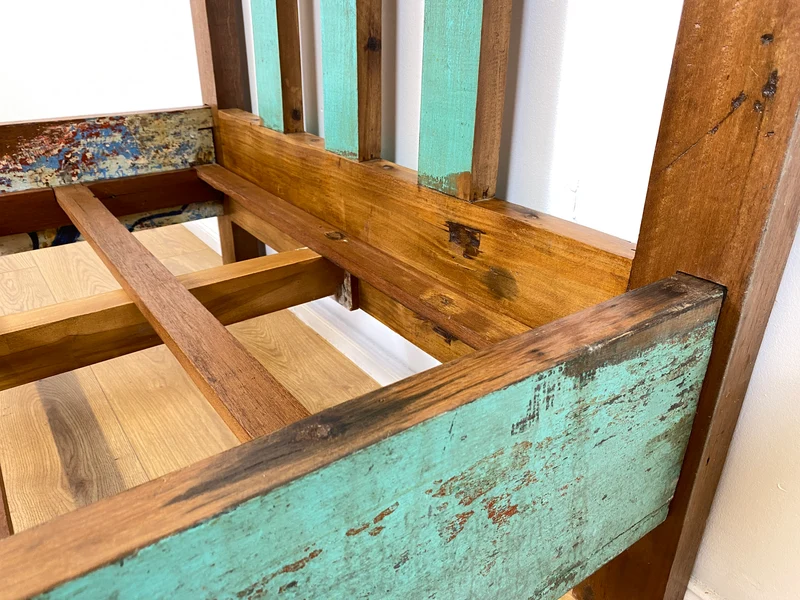 Boatwood by WMK # Schönes & nachhaltiges Einzelbett für Matratzen 100x200 aus altem Bootsholz, ein handgefertigtes Unikat aus massivem Teakholz