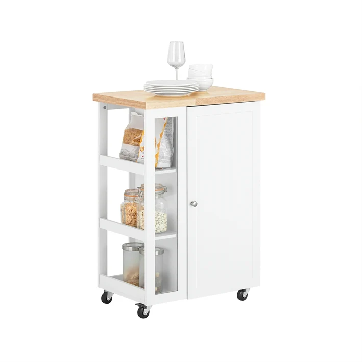 SoBuy | Küchenwagen Servierwagen | mit 3 Ablagefächern | Weiß-Natur | 60x90x40cm | FKW75-WN