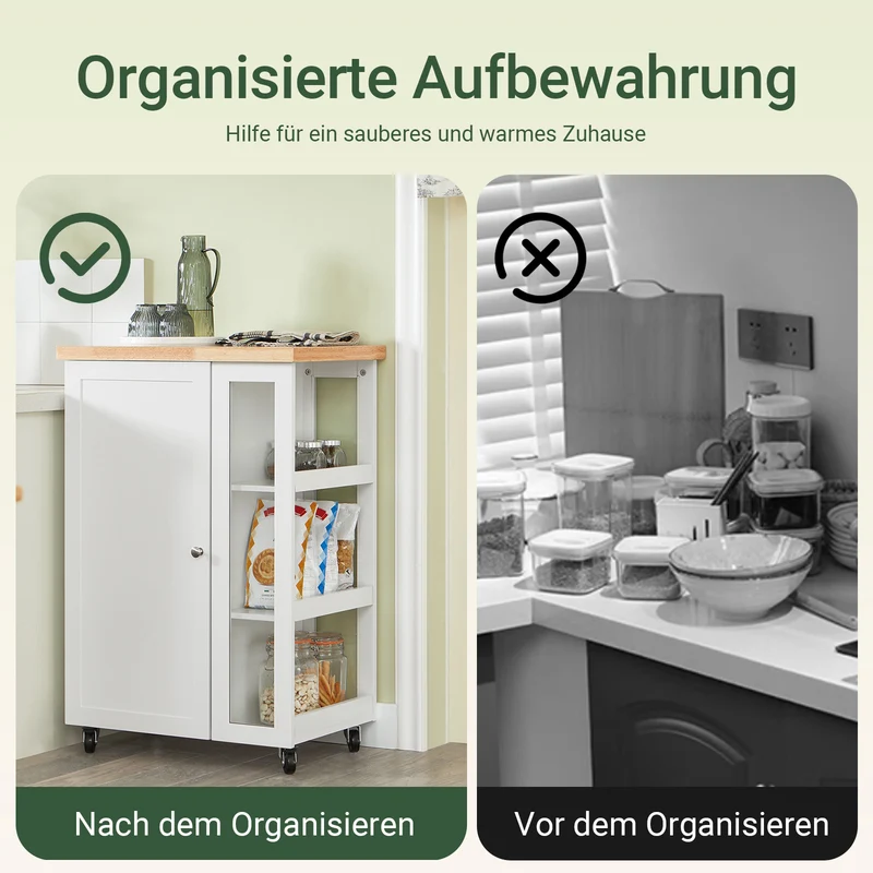 SoBuy | Küchenwagen Servierwagen | mit 3 Ablagefächern | Weiß-Natur | 60x90x40cm | FKW75-WN