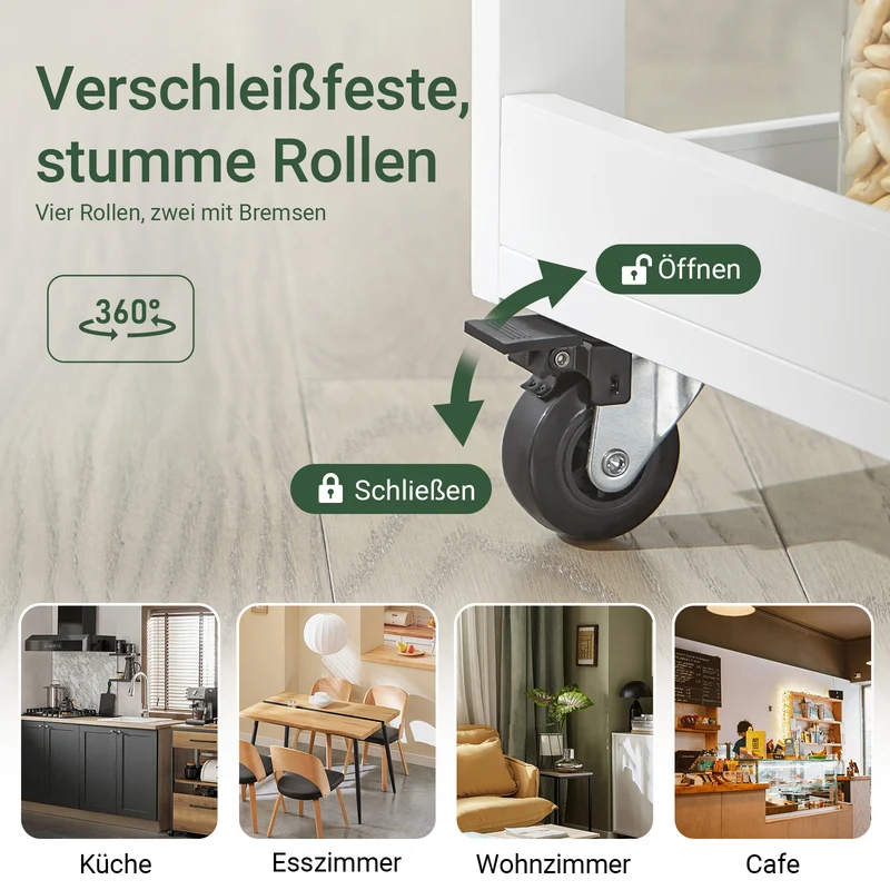 SoBuy | Küchenwagen Servierwagen | mit 3 Ablagefächern | Weiß-Natur | 60x90x40cm | FKW75-WN