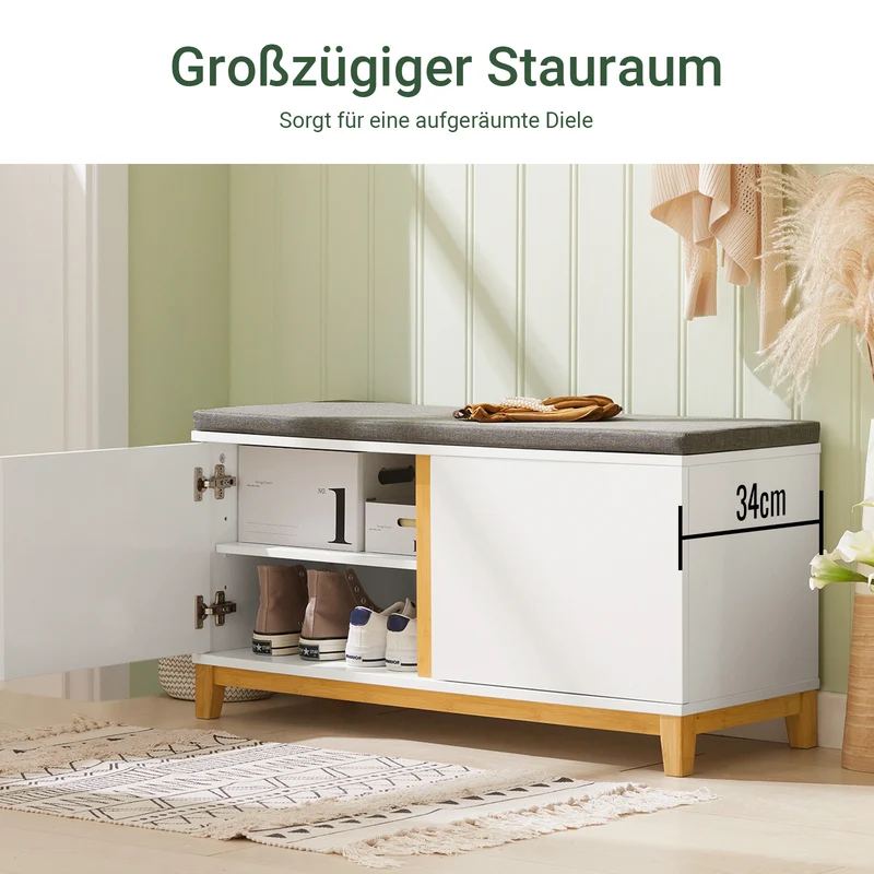 SoBuy | Schuhbank mit Sitzfläche | Sitzbank | Dielenbank | Weiß | FSR117-W