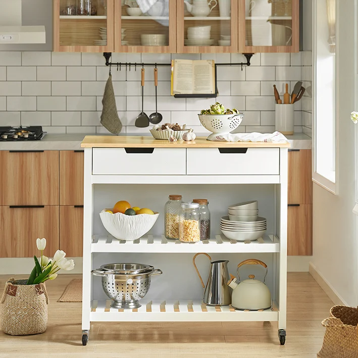 SoBuy | Kücheninsel | Küchenschrank | Küchenwagen | Weiß-Natur | FKW74-WN