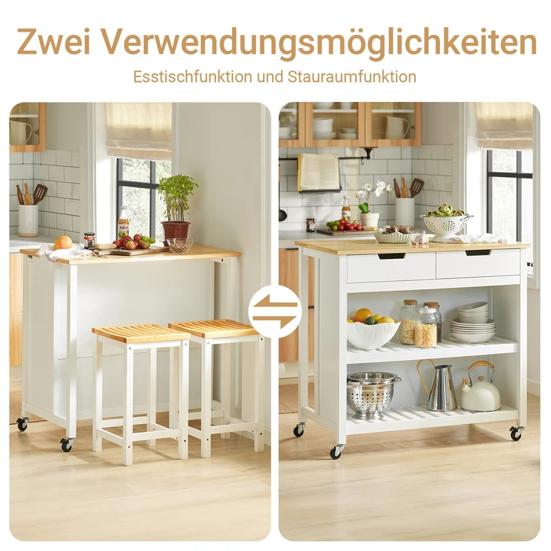 SoBuy | Kücheninsel | Küchenschrank | Küchenwagen | Weiß-Natur | FKW74-WN