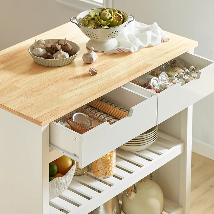 SoBuy | Kücheninsel | Küchenschrank | Küchenwagen | Weiß-Natur | FKW74-WN