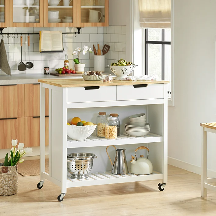 SoBuy | Kücheninsel | Küchenschrank | Küchenwagen | Weiß-Natur | FKW74-WN