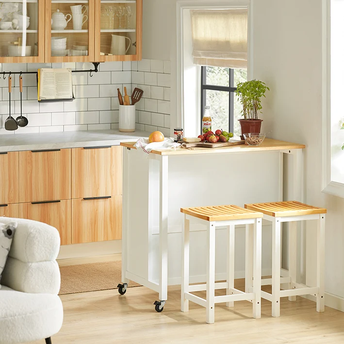 SoBuy | Kücheninsel | Küchenschrank | Küchenwagen | Weiß-Natur | FKW74-WN