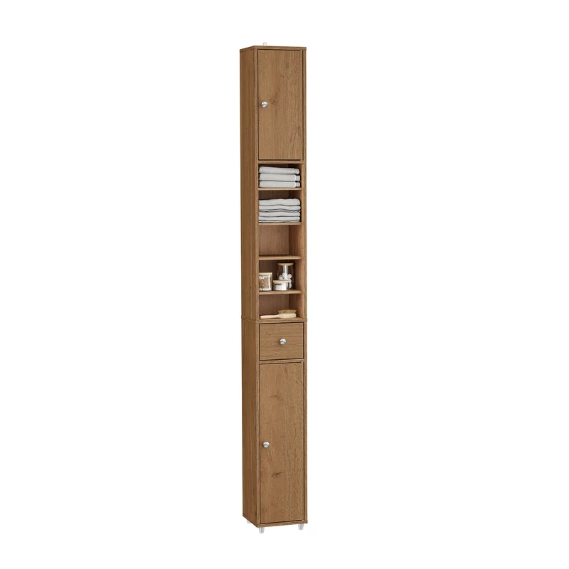 SoBuy | Badzimmerschrank Schmal | mit Verstellbare Ablagen | Vintage 20x180x20cm BZR34-II-PF