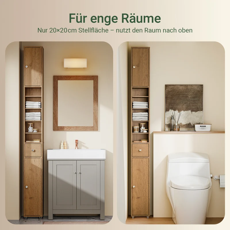 SoBuy | Badzimmerschrank Schmal | mit Verstellbare Ablagen | Vintage 20x180x20cm BZR34-II-PF