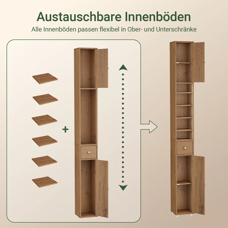SoBuy | Badzimmerschrank Schmal | mit Verstellbare Ablagen | Vintage 20x180x20cm BZR34-II-PF