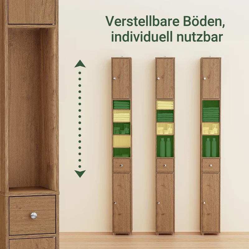 SoBuy | Badzimmerschrank Schmal | mit Verstellbare Ablagen | Vintage 20x180x20cm BZR34-II-PF