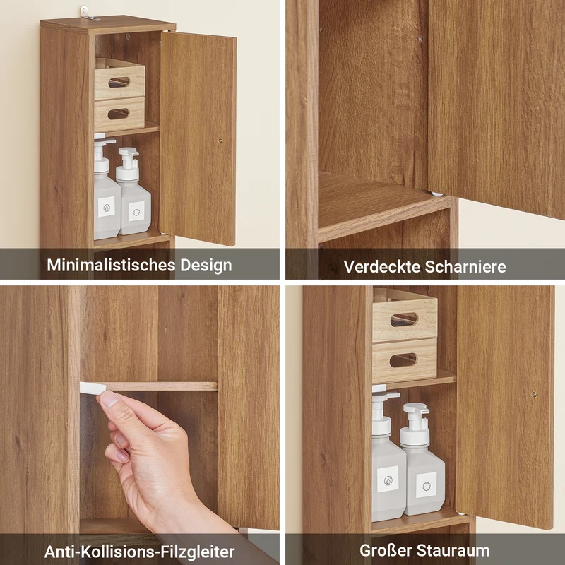 SoBuy | Badzimmerschrank Schmal | mit Verstellbare Ablagen | Vintage 20x180x20cm BZR34-II-PF