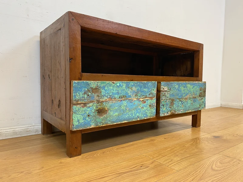 Boatwood by WMK I Meeresblaues TV Lowboard mit Schubladen & Fach