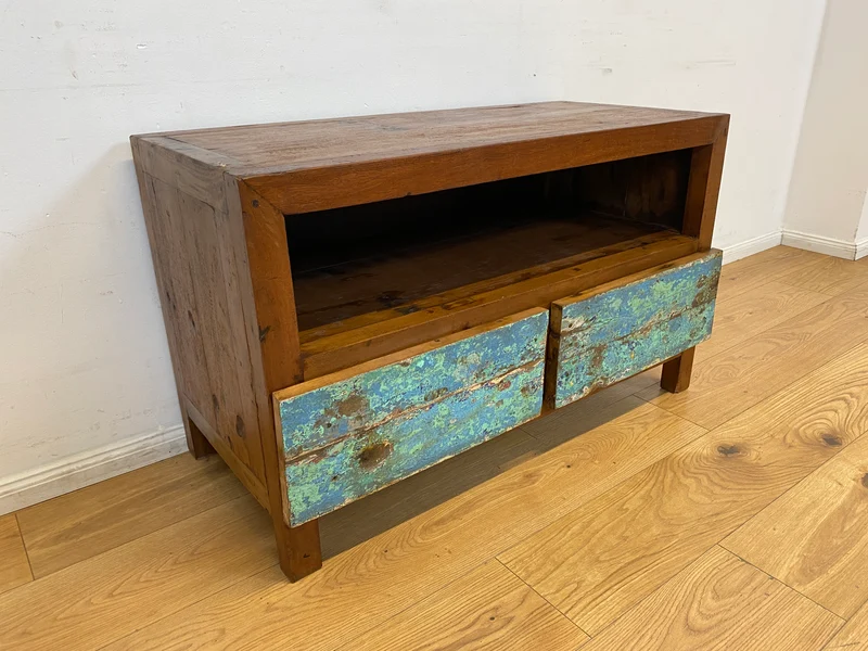 Boatwood by WMK I Meeresblaues TV Lowboard mit Schubladen & Fach