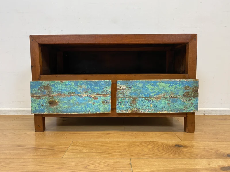 Boatwood by WMK I Meeresblaues TV Lowboard mit Schubladen & Fach