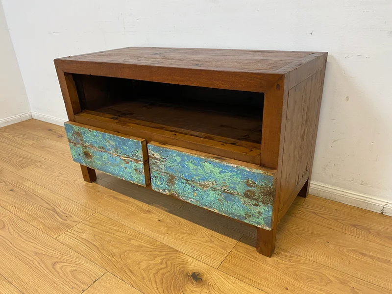 Boatwood by WMK I Meeresblaues TV Lowboard mit Schubladen & Fach