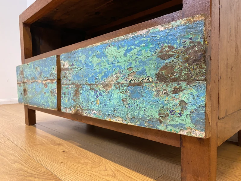 Boatwood by WMK I Meeresblaues TV Lowboard mit Schubladen & Fach