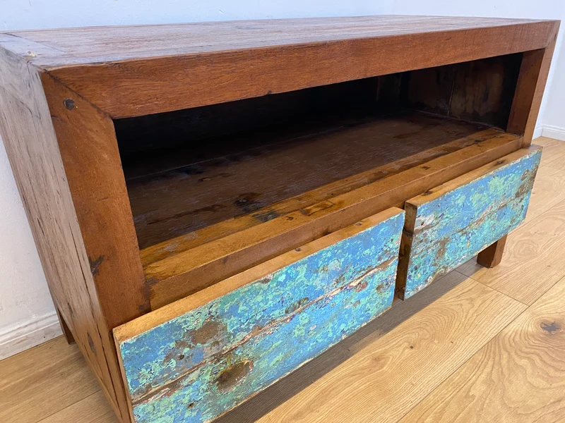 Boatwood by WMK I Meeresblaues TV Lowboard mit Schubladen & Fach
