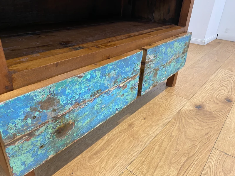 Boatwood by WMK I Meeresblaues TV Lowboard mit Schubladen & Fach