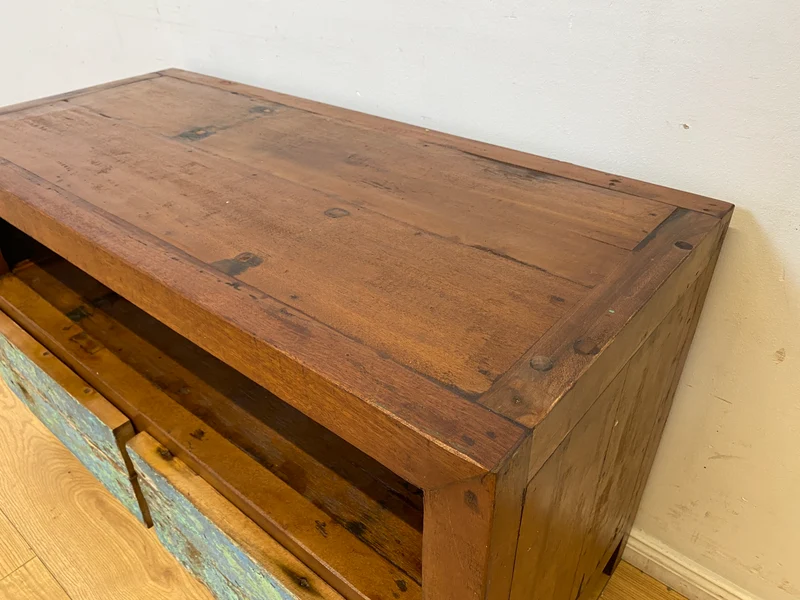 Boatwood by WMK I Meeresblaues TV Lowboard mit Schubladen & Fach