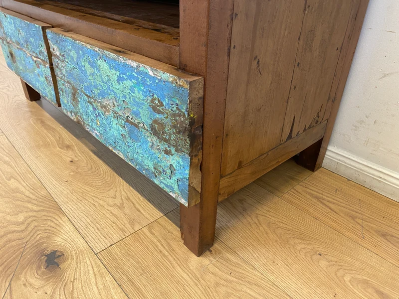 Boatwood by WMK I Meeresblaues TV Lowboard mit Schubladen & Fach