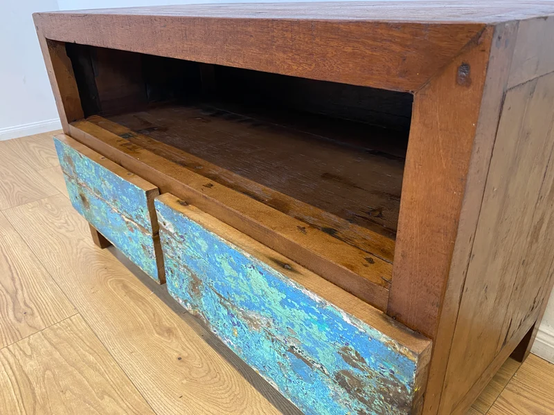 Boatwood by WMK I Meeresblaues TV Lowboard mit Schubladen & Fach