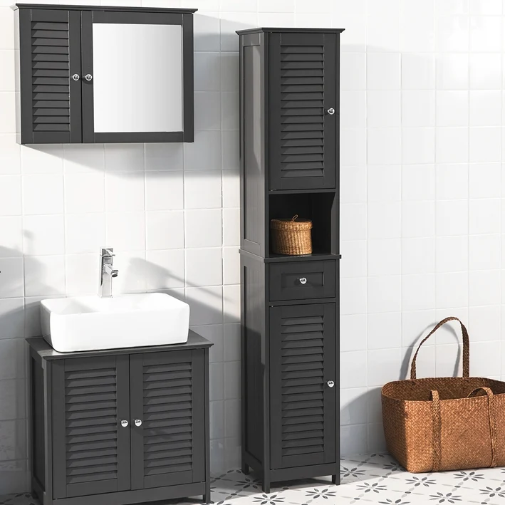 SoBuy | Bad Hochschrank | Badschrank | Badregal Grau | FRG236-DG