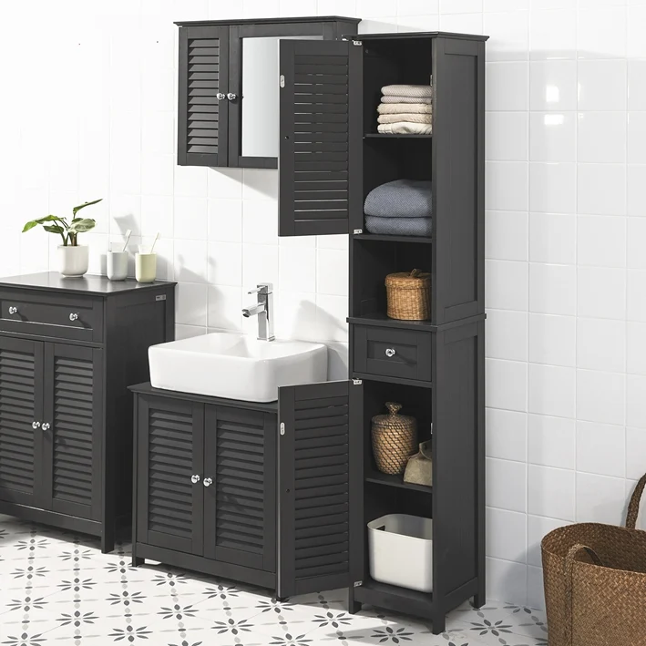 SoBuy | Bad Hochschrank | Badschrank | Badregal Grau | FRG236-DG