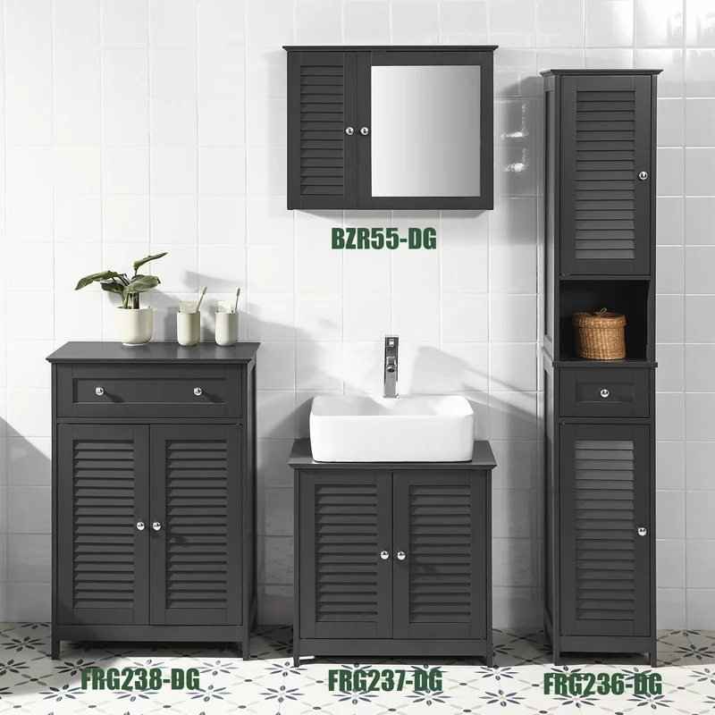 SoBuy | Bad Hochschrank | Badschrank | Badregal Grau | FRG236-DG