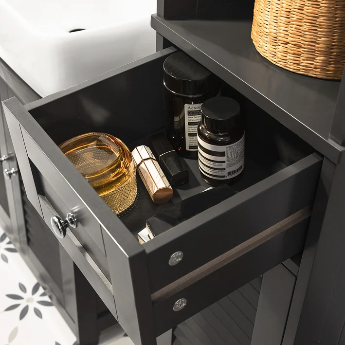 SoBuy | Bad Hochschrank | Badschrank | Badregal Grau | FRG236-DG