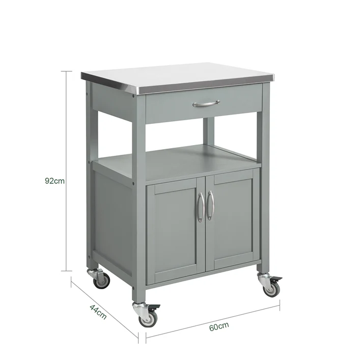 SoBuy Küchenwagen Servierwagen aus Edelstahl Hellgrau 60x92x44cm FKW22-HG