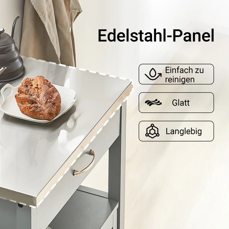 SoBuy Küchenwagen Servierwagen aus Edelstahl Hellgrau 60x92x44cm FKW22-HG