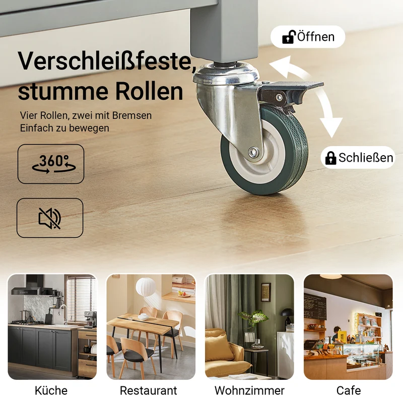 SoBuy Küchenwagen Servierwagen aus Edelstahl Hellgrau 60x92x44cm FKW22-HG