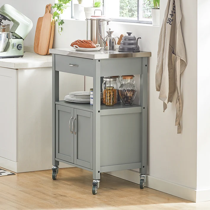 SoBuy Küchenwagen Servierwagen aus Edelstahl Hellgrau 60x92x44cm FKW22-HG