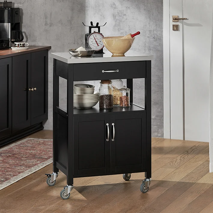 SoBuy Küchenwagen Servierwagen aus Edelstahl Schwarz 60x92x45cm FKW22-SCH