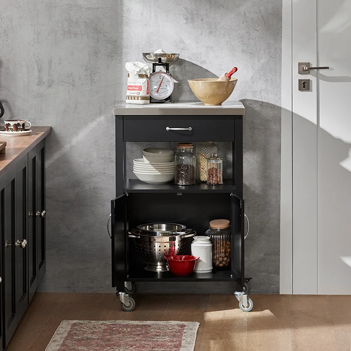 SoBuy Küchenwagen Servierwagen aus Edelstahl Schwarz 60x92x45cm FKW22-SCH