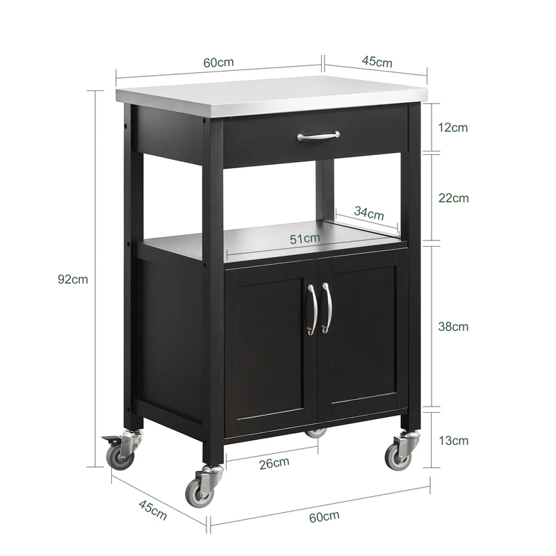 SoBuy Küchenwagen Servierwagen aus Edelstahl Schwarz 60x92x45cm FKW22-SCH