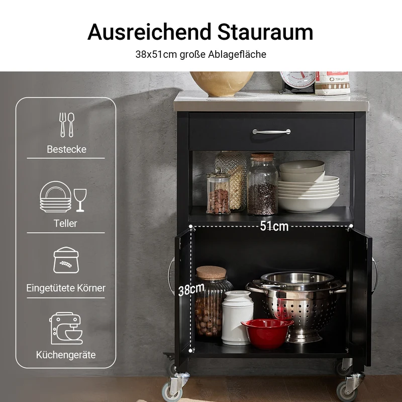 SoBuy Küchenwagen Servierwagen aus Edelstahl Schwarz 60x92x45cm FKW22-SCH