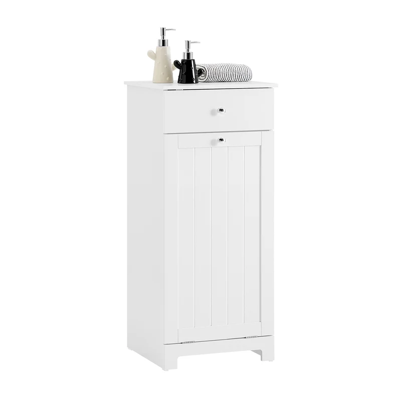 SoBuy | Wäscheschrank | mit Wäschesack | Wäschesammler | Wäschekorb Weiß | BZR21-II-W