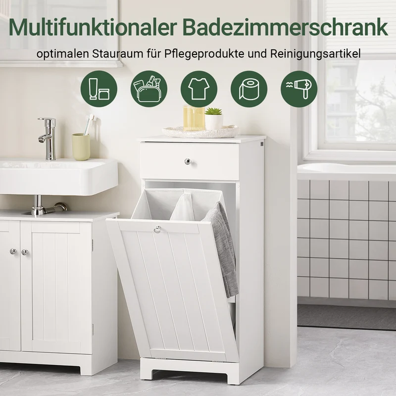 SoBuy | Wäscheschrank | mit Wäschesack | Wäschesammler | Wäschekorb Weiß | BZR21-II-W