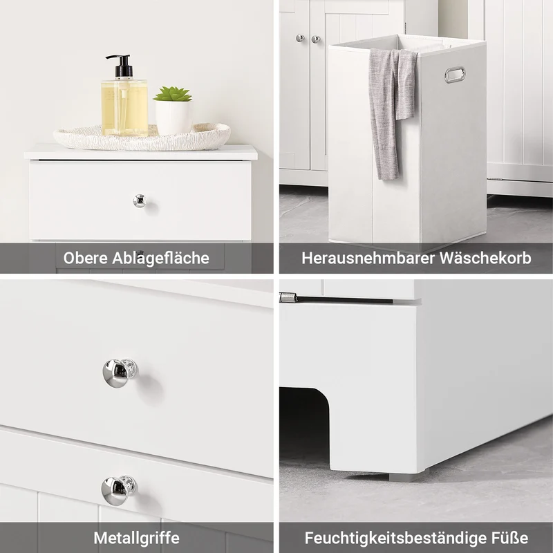 SoBuy | Wäscheschrank | mit Wäschesack | Wäschesammler | Wäschekorb Weiß | BZR21-II-W