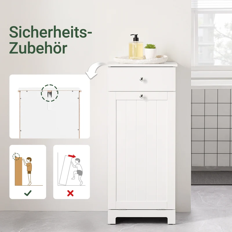 SoBuy | Wäscheschrank | mit Wäschesack | Wäschesammler | Wäschekorb Weiß | BZR21-II-W