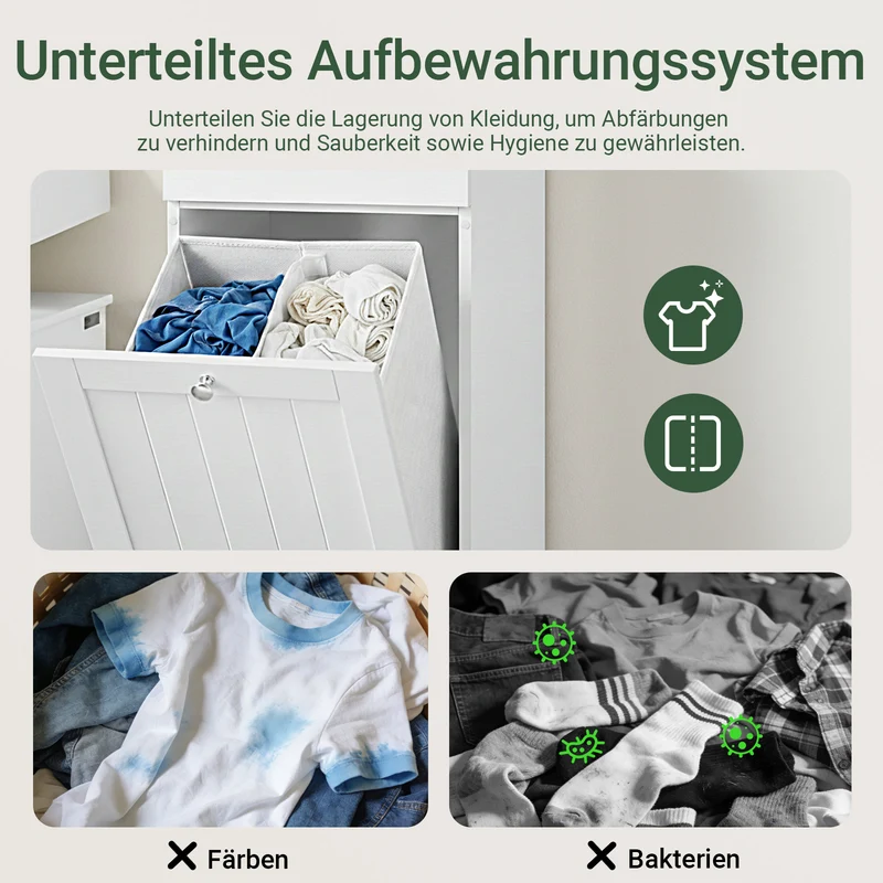 SoBuy | Wäscheschrank | mit Wäschesack | Wäschesammler | Wäschekorb Weiß | BZR21-II-W