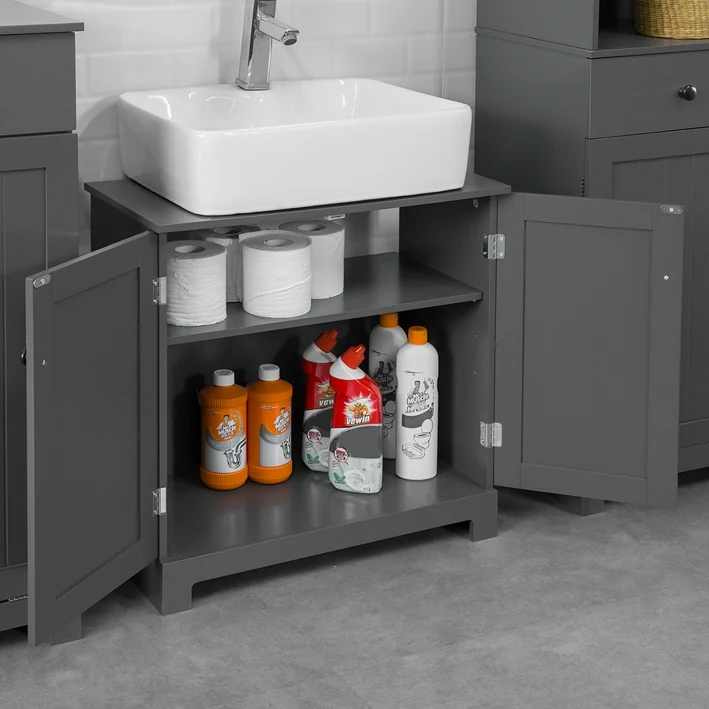 SoBuy | Waschbeckenunterschrank | Badezimmerschrank Dunkelgrau | Landhaus | BZR18-DG