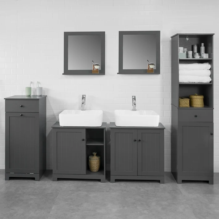 SoBuy | Waschbeckenunterschrank | Badezimmerschrank Dunkelgrau | Landhaus | BZR18-DG