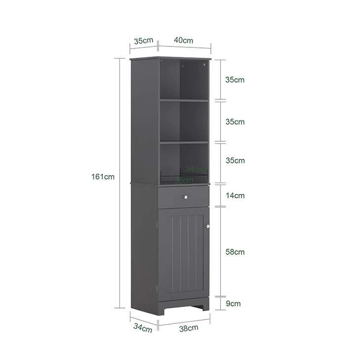 SoBuy | Bad Hochschrank | Badschrank | Badregal Dunkelgrau | BZR17-DG