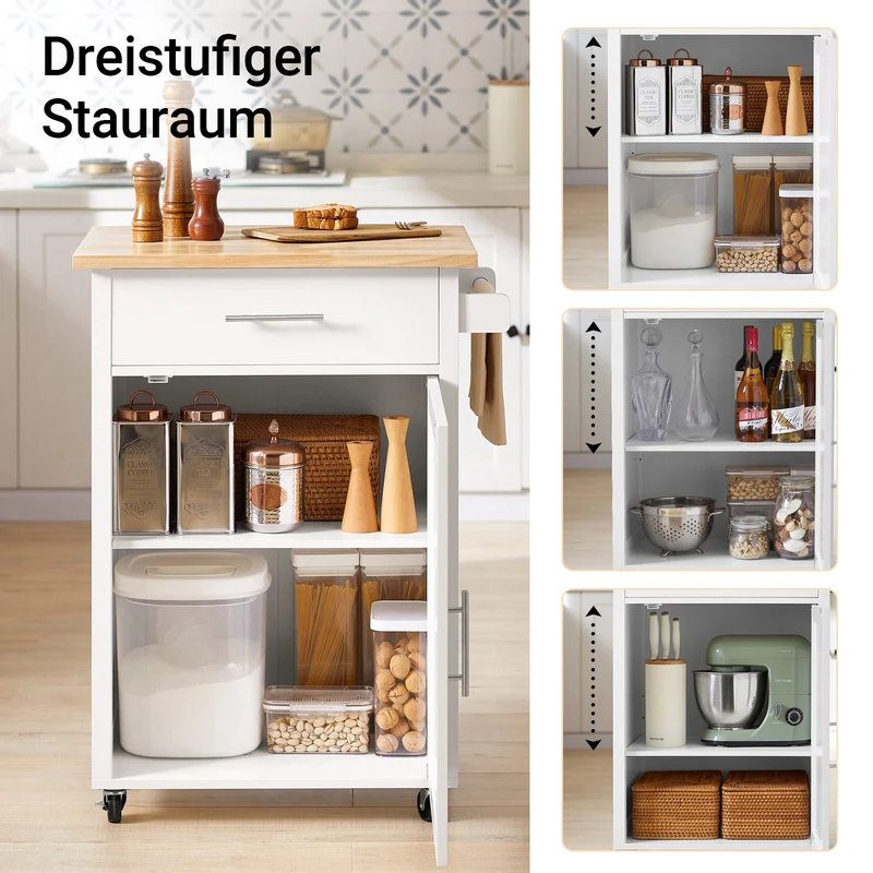 SoBuy | Küchenwagen | Beistellwagen | Rollwagen | Weiß-Natur | FKW102-WN