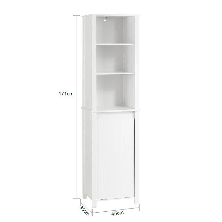 SoBuy | Hochschrank mit ausklappbarem Wäschesack | schmal Wäscheschrank | Badregal | Weiß | BZR102-W