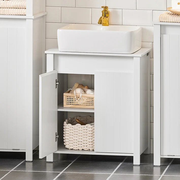 SoBuy | Waschbeckenunterschrank | Badschrank | Waschtisch | Weiß | BZR101-W