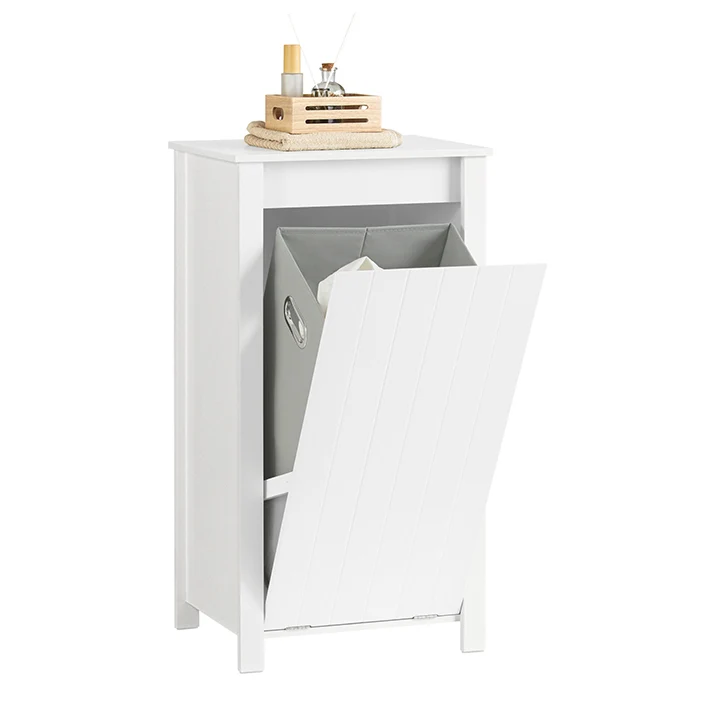 SoBuy | Wäscheschrank mit ausklappbarem Wäschesack | Wäschesammler | Wäschekorb | Weiß | BZR100-W